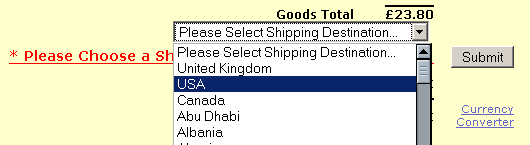 Shipping destinations